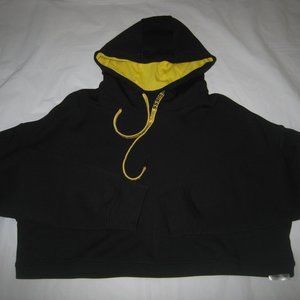 Guess Women's Cathryn Long Sleeve Pullover Cropped Hoodie Sweatshirt Black Sz XL